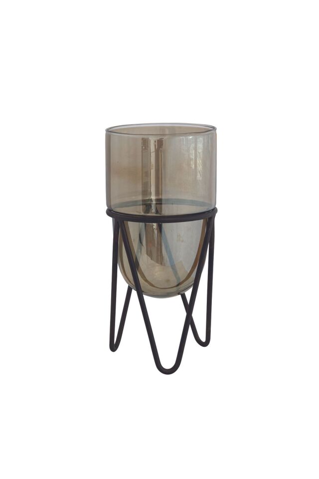 Dekoratif Metal Standlı Cam Sütun Mumluk