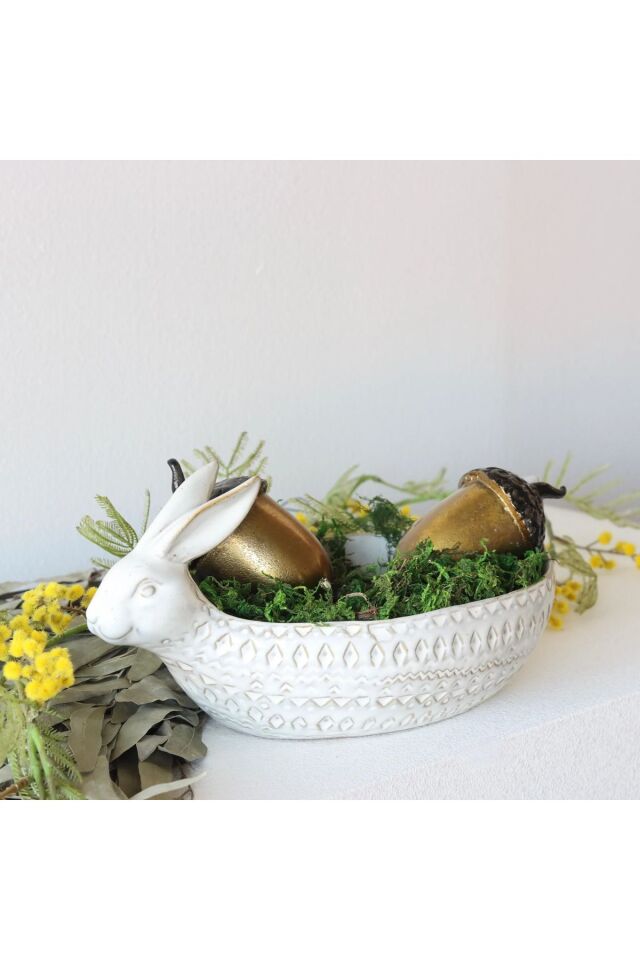 Kabartmalı Seramik Tavşan Kase