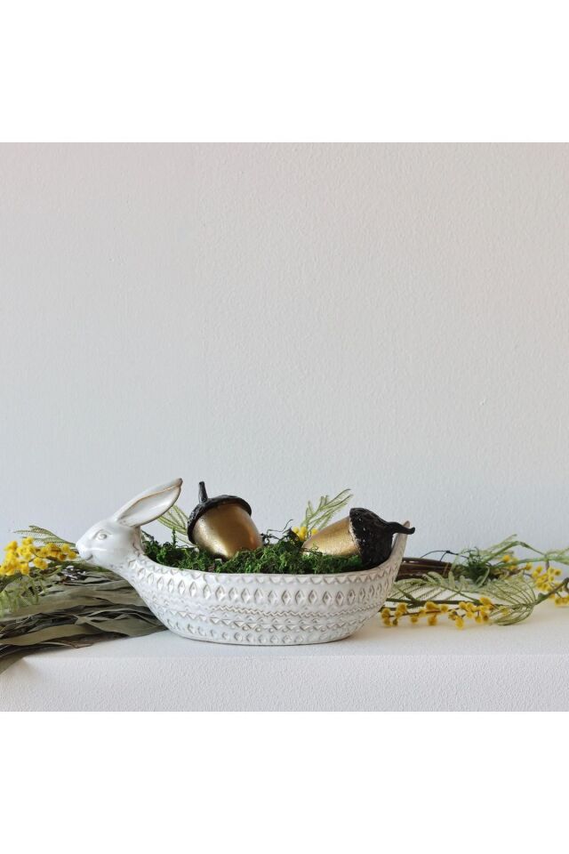 Kabartmalı Seramik Tavşan Kase