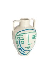 El Yapımı Soyut Yüz Terracotta Vazo