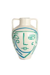 El Yapımı Soyut Yüz Terracotta Vazo