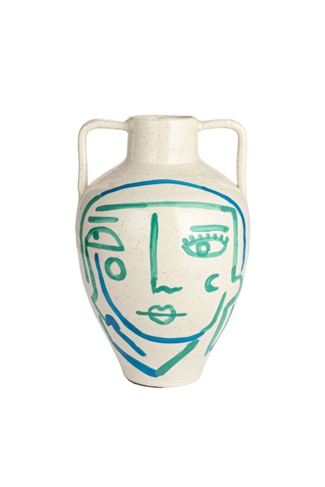 El Yapımı Soyut Yüz Terracotta Vazo