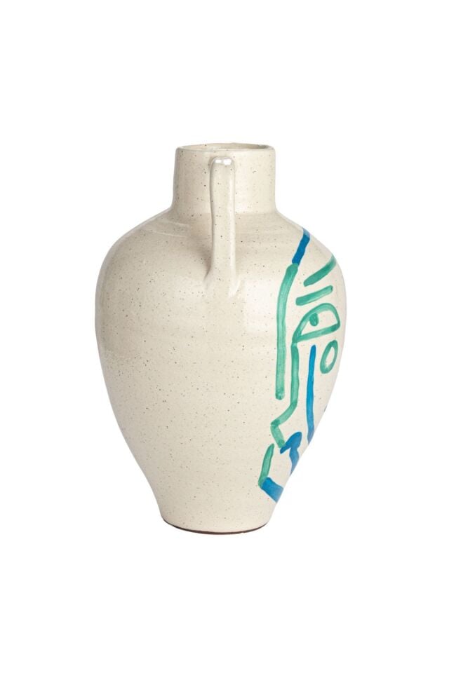 El Yapımı Soyut Yüz Terracotta Vazo