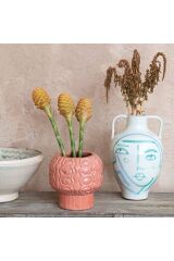 El Yapımı Soyut Yüz Terracotta Vazo