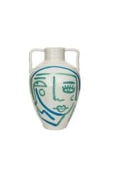 El Yapımı Soyut Yüz Terracotta Vazo