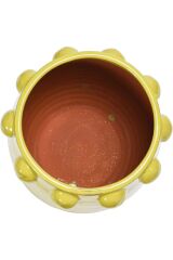 El Yapımı Sarı Noktalı Kabartmalı Terra Cotta Saksı